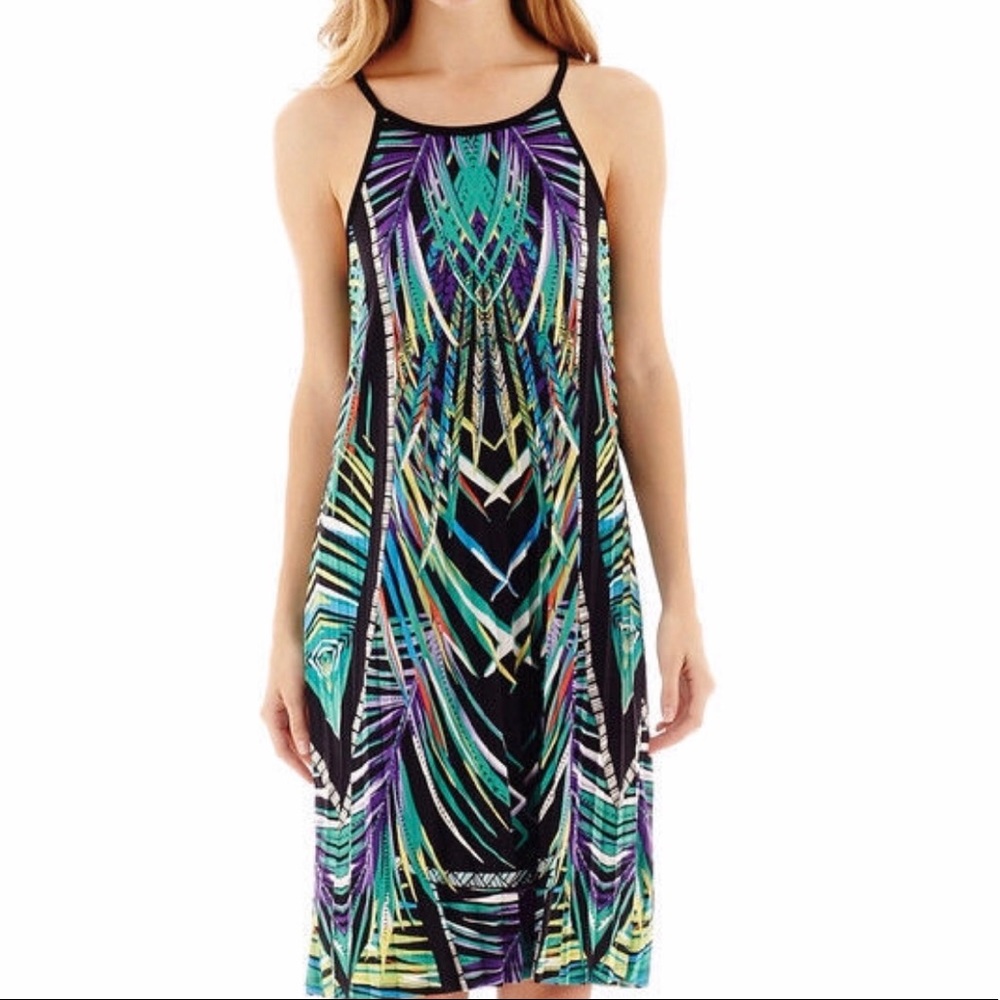 Nicole Miller Sleeveless Pleated Halter Dress